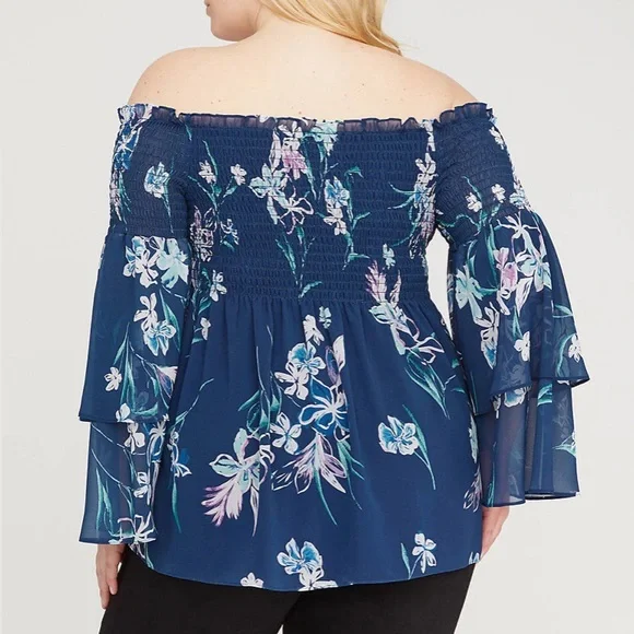 NWT Lane Bryant off shoulder smocked floral top - Picture 2 of 2